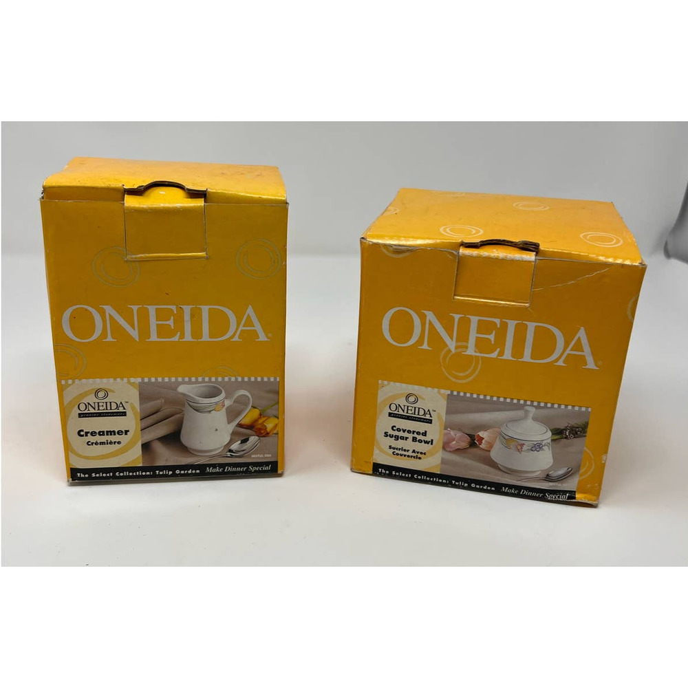 Oneida Tulip Garden Covered Sugar Bowl and Creamer New in Box